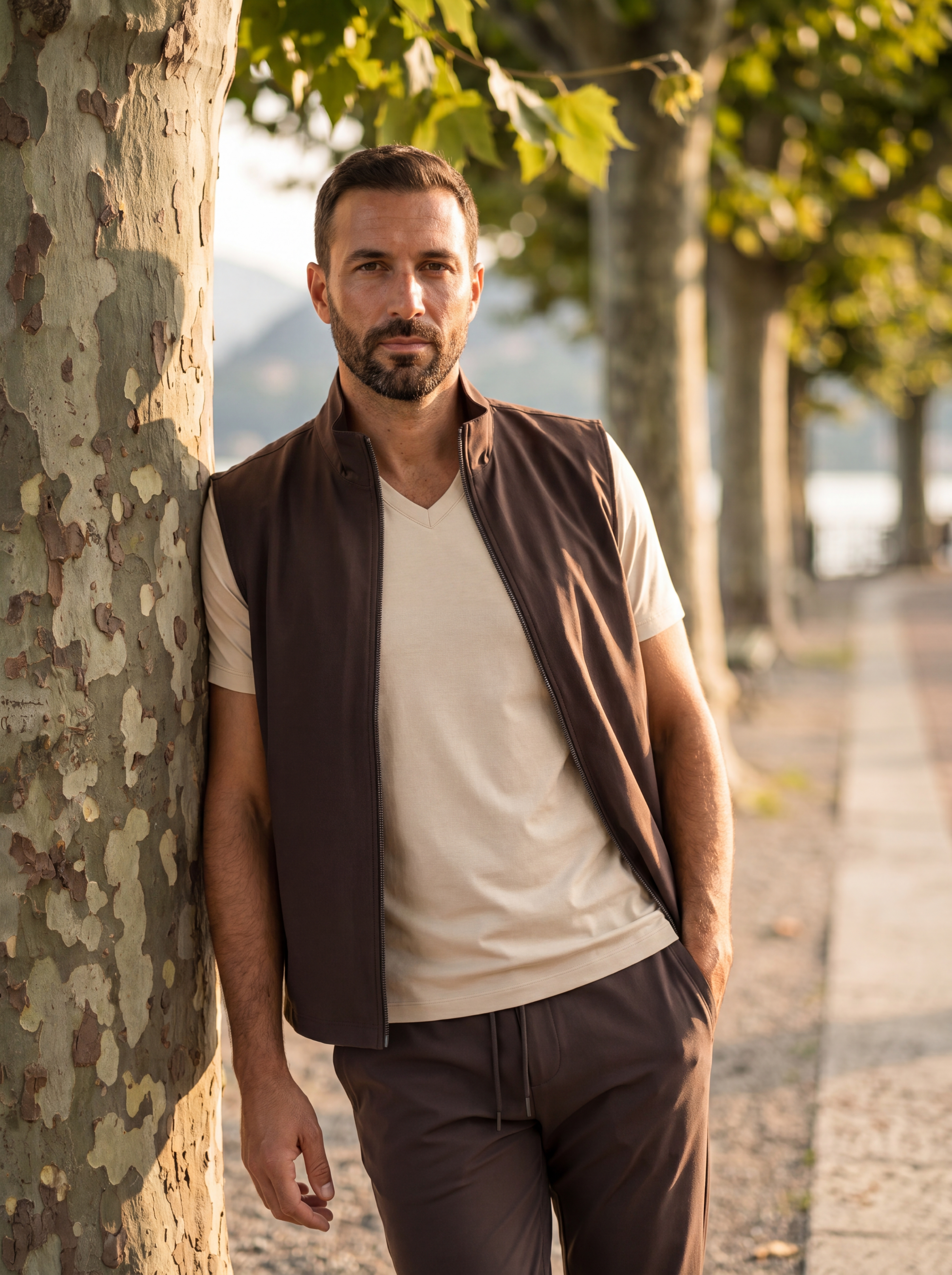 Mercerized V-Neck Tee - Sand