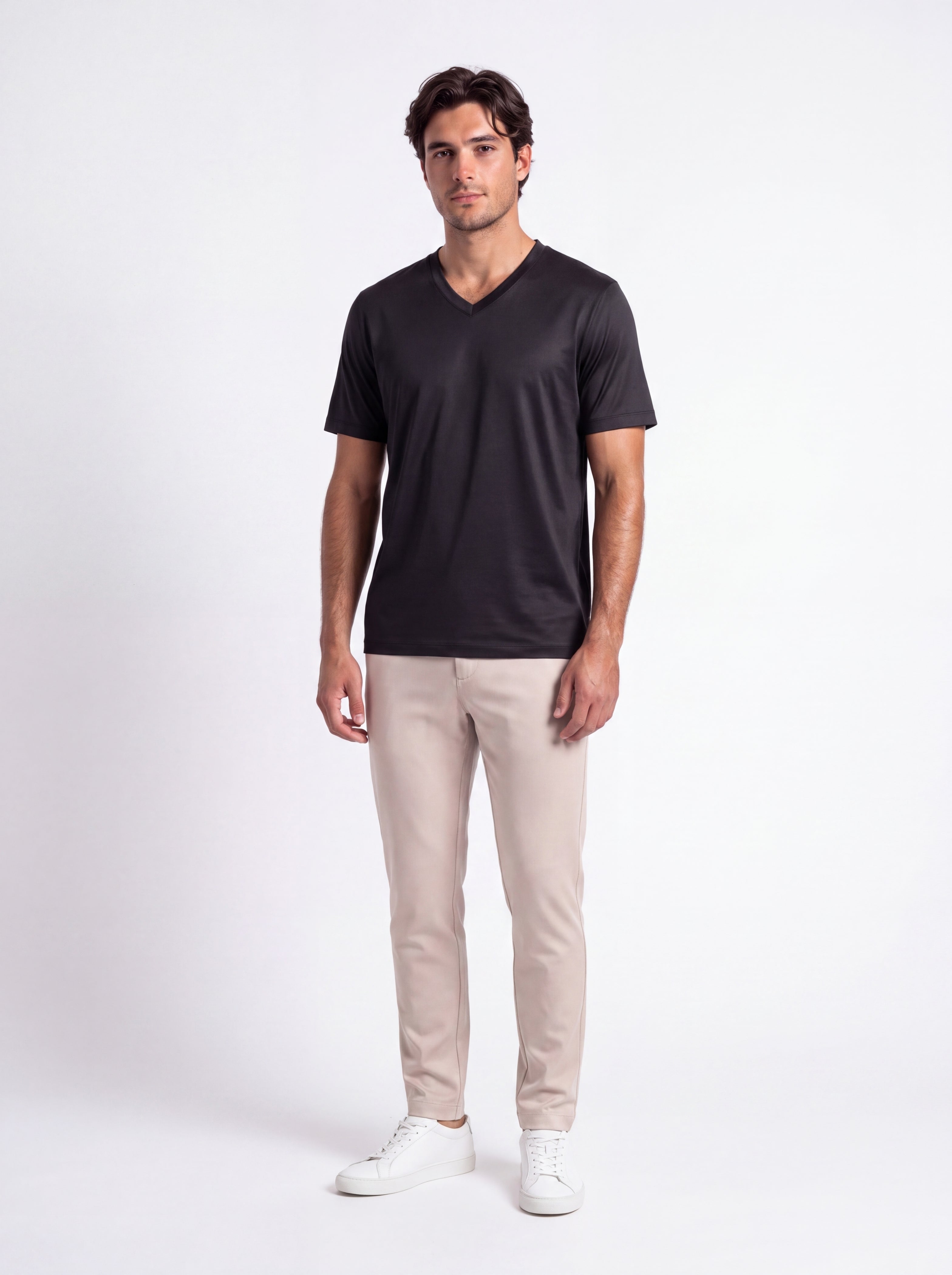 Mercerized V-Neck Tee - Black